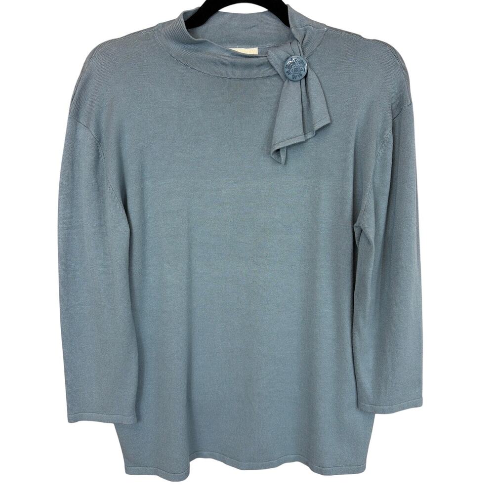 NWT Effie's Heart Blue 3/4 Sleeve High Collar Bow Lightweight Sweater Top XS / S